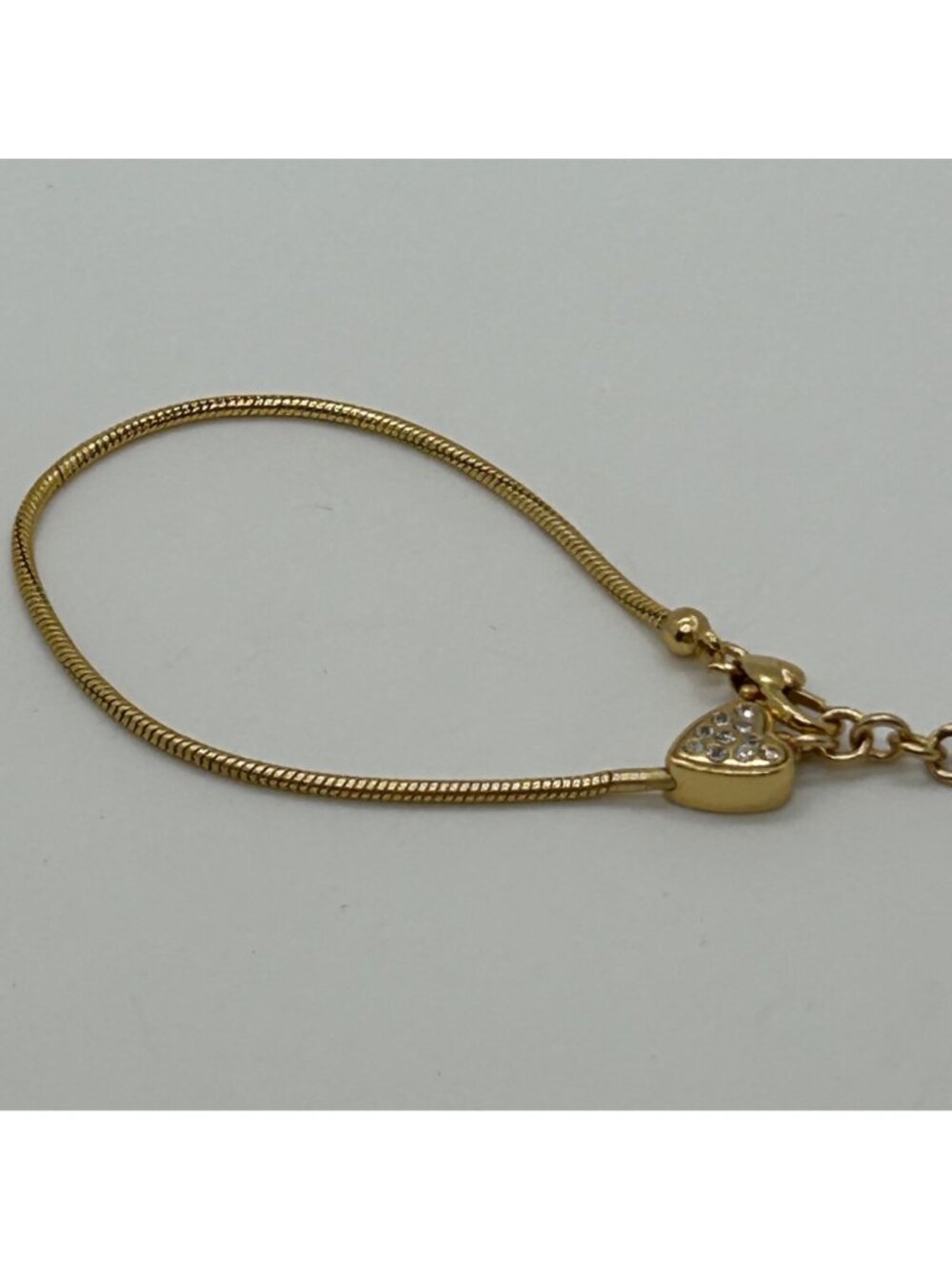 Brighton Gold Heart Crystal Charm Bracelet Snake Chain Jewelry Adjustable 7-8" - Picture 9 of 14